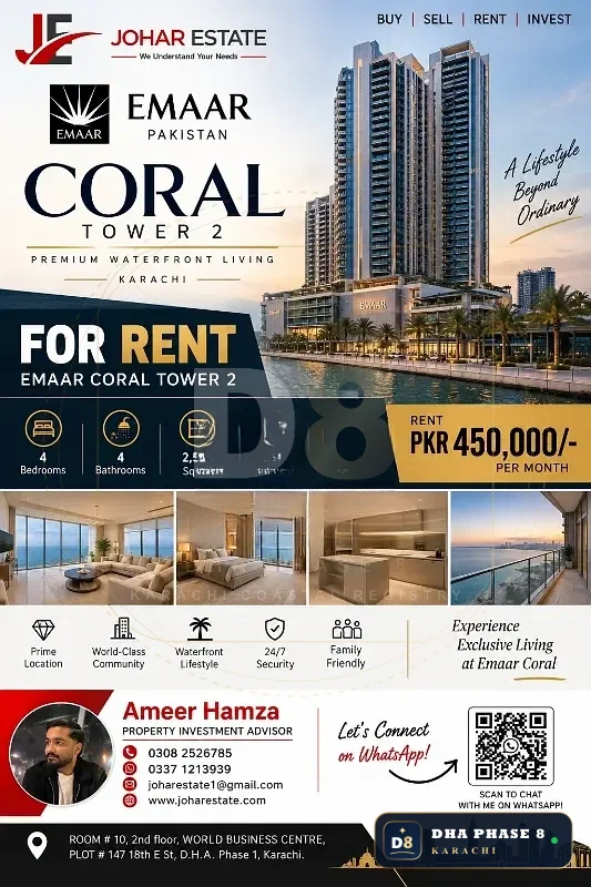 2,850 Sq Ft 4 Bed Apartment in Emaar Crescent Bay (Coral Towers) | Direct Sea View