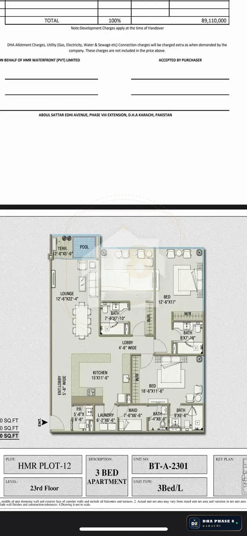 2,346 Sq Ft 3 Bed Apartment in HMR Waterfront | Direct Sea View
