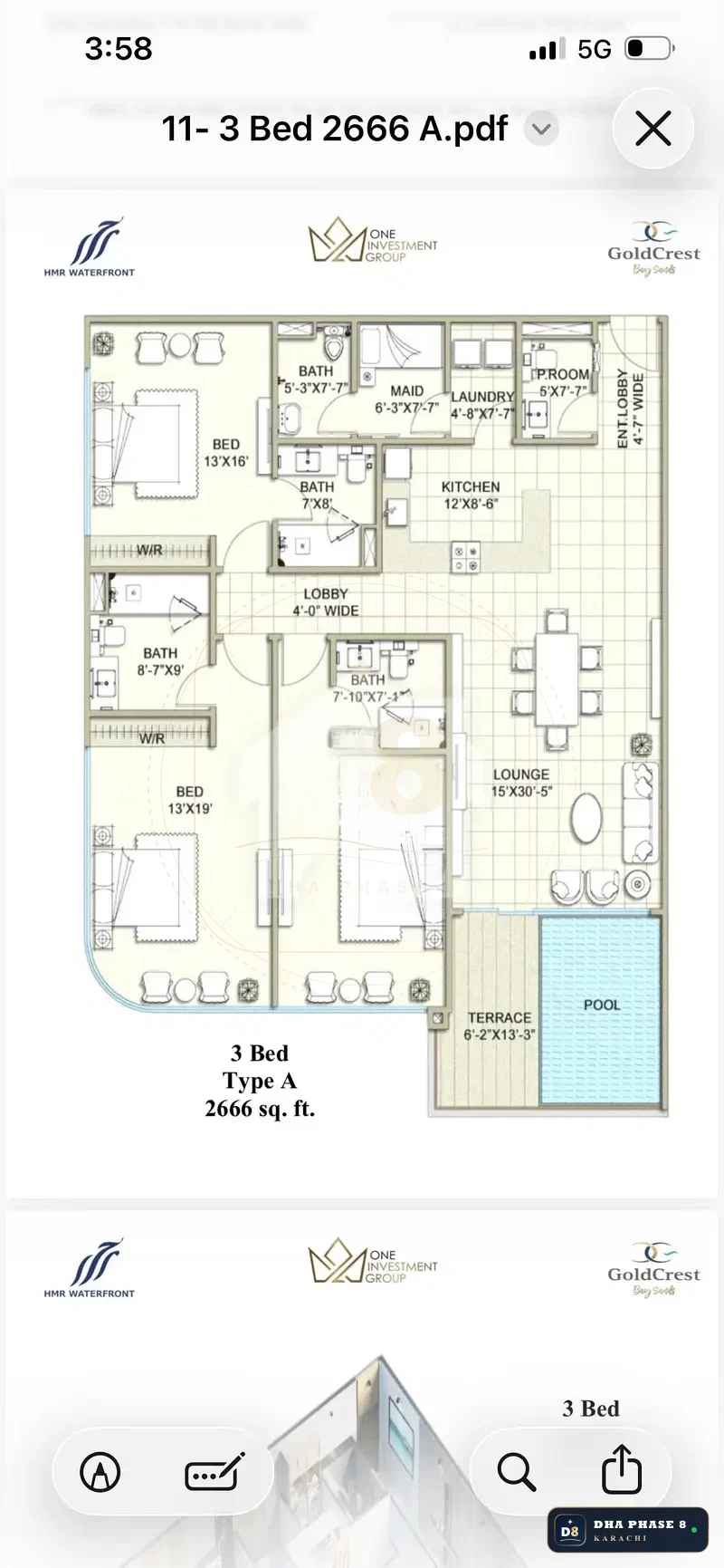 2,666 Sq Ft 3 Bed Apartment in HMR Waterfront | Installment Plan Available