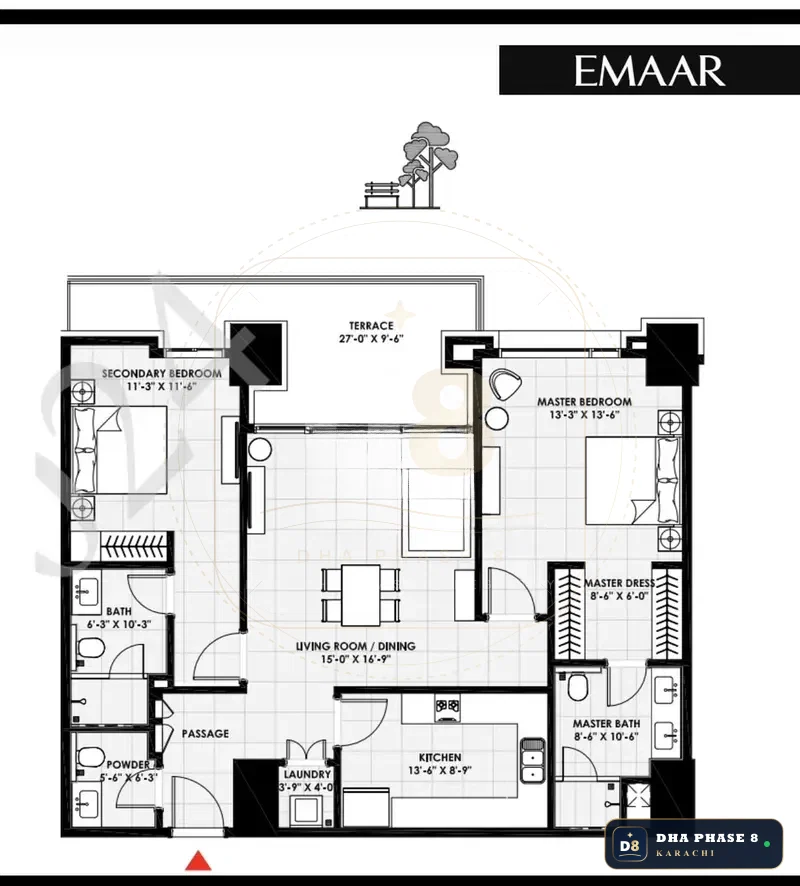 1,868 Sq Ft 2 Bed Apartment in Emaar Crescent Bay (Park Edge)