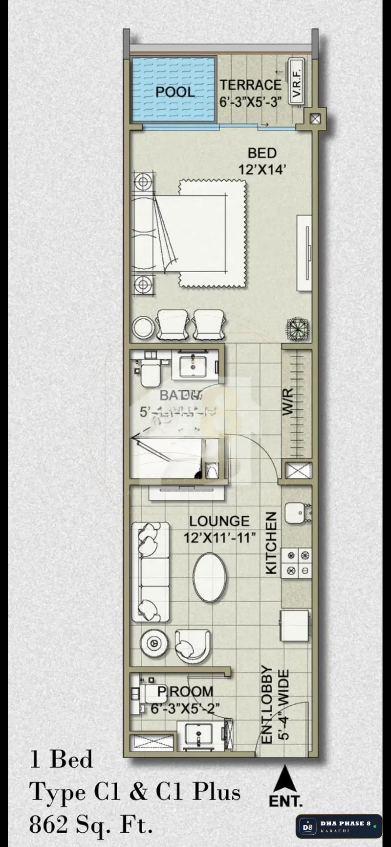 862 Sq Ft 1 Bed Apartment in HMR Waterfront | Private Plunge Pool
